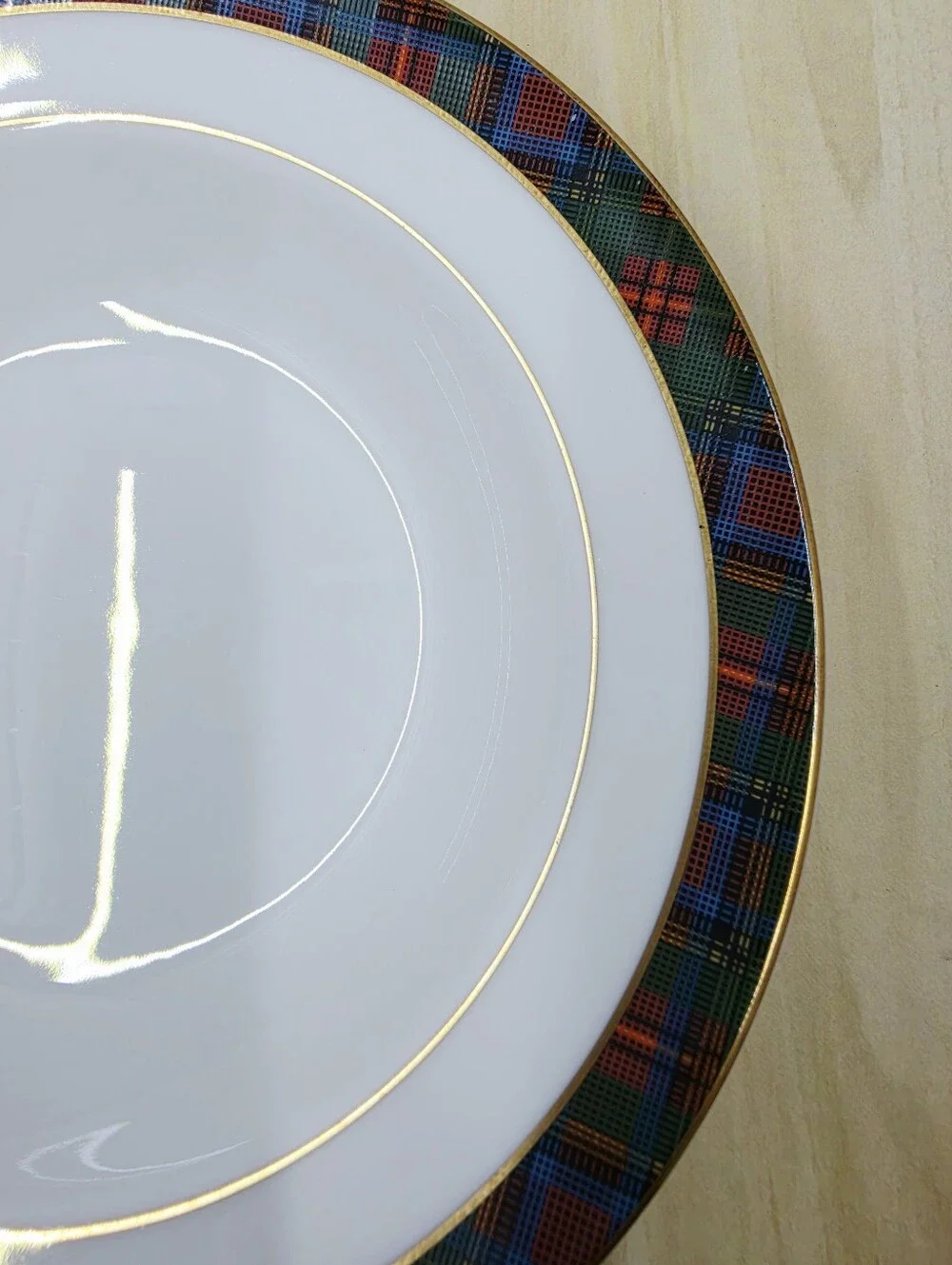 Wedgwood Ralph Lauren Highland Pattern Soup Bowl Red Green Tartan Rim England